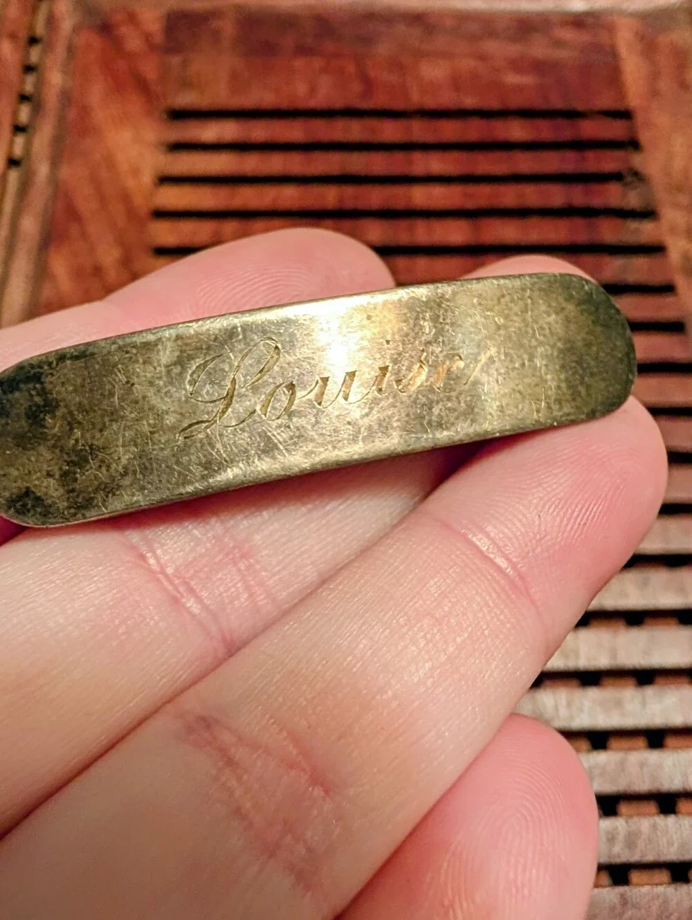 Antique Sterling Silver Engraved 'Louise' Barrette